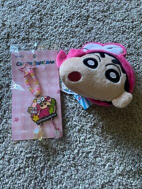 Crayon Shinchan Pink Plush Pouch & Keychain Set